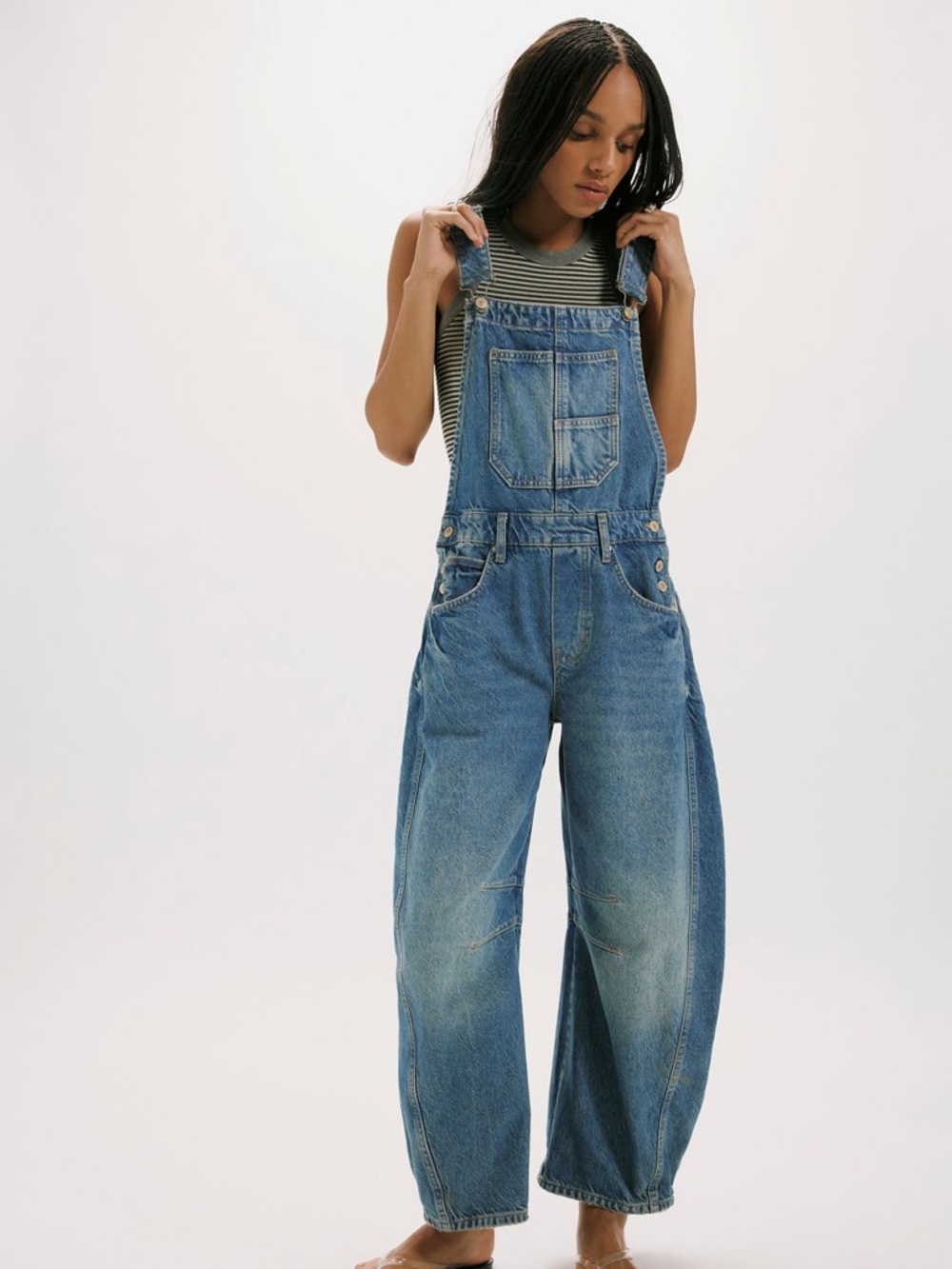 NWOT Free People We the Free Good Luck Barrel Overall Jeans